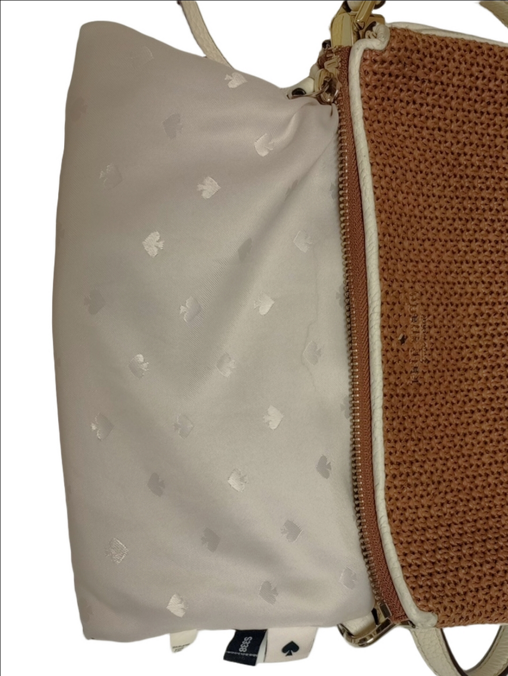 KATE SPADE TAN STRAW WICKER WOVEN CROSSBODY BAG WITH WHITE LEATHER ACCENTS - Picture 14 of 15
